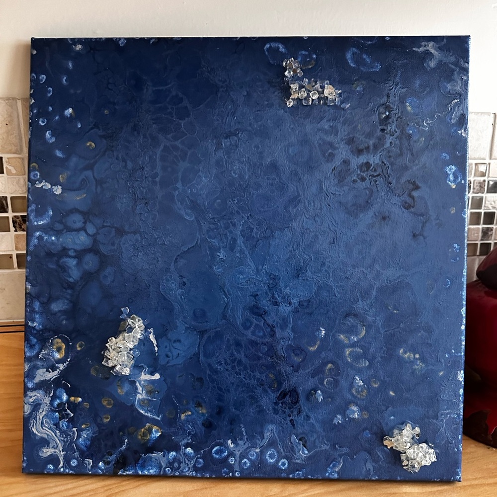 Hand crafted original abstract canvas acrylic shade of blue wall decor painting